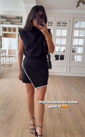 Crep Kumaş Biye Detay Şort Tulum