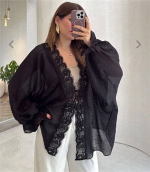 Dantelli Şifon Gömlek Siyah