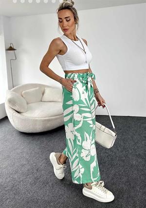 Desenli Salaş Keten Palazzo Pantolon