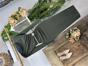 Dijital Scuba Kumaş Omuzdan Drapeli Uzun Elbise