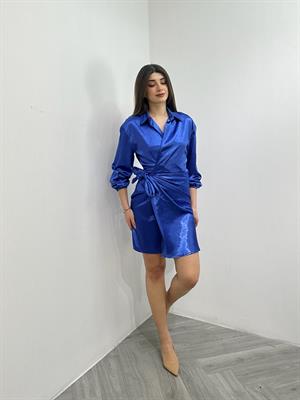 Dokulu İpek Saten Kumaş Gömlek Yaka Anvalop Tasarım Elbise