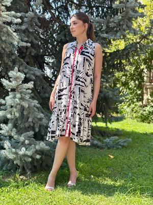 Dokuma Kumaş Garni Detay Tasarım Midi Elbise