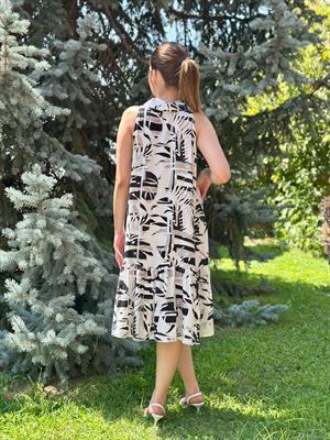 Dokuma Kumaş Garni Detay Tasarım Midi Elbise