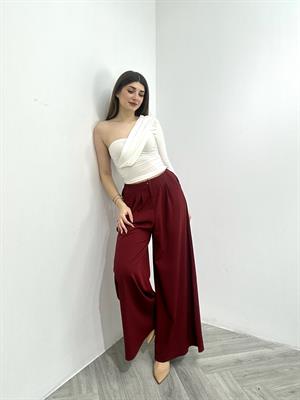 Dubble Kumaş Pile Detay Bel Arkası Lastikli Palazzo Pantolon 