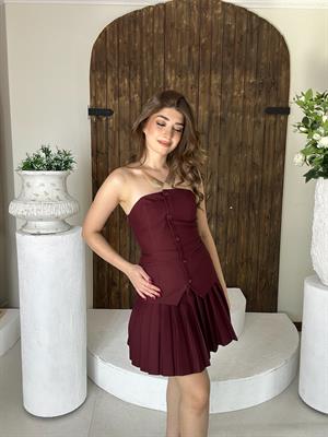 Dubble Kumaş Piliseli Tasarım Elbise 