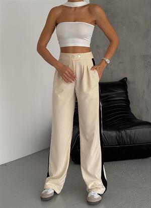 Dubble Kumaş Şeritli Palozzo Pantolon