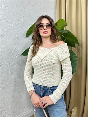 Düşük Omuz Ajur Desen Hırka