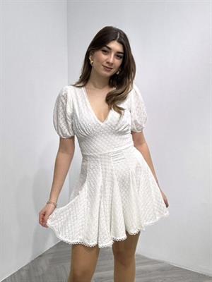 Fisto Kumaş Suyolu Güpür Detaylı Korsaj Kesim Tasarım Elbise