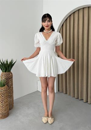 Fisto Kumaş Suyolu Güpür Detaylı Korsaj Kesim Tasarım Elbise