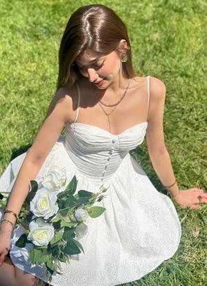 Fisto Vual Kumaş Kaplama Düğmeli Büzgü Etekli Tasarım Elbise 