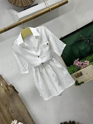 Flam Keten Gömlek Yaka Bel Ayarlı Şort Tulum