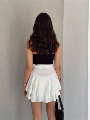 Flam Keten Kumaş Şort Astarlı Kat Kat Etek 