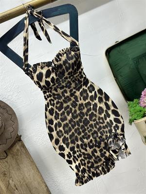 Full Likralı Micro Kumaş Toparlayıcı  Leopar Desen Elbise