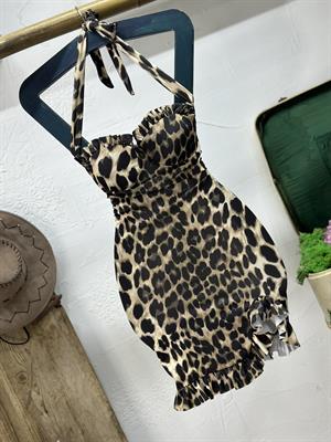 Full Likralı Micro Kumaş Toparlayıcı  Leopar Desen Elbise