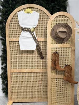 Gabardin Kumaş Sırt Fermuarlı Kol Detay Elbise Beyaz