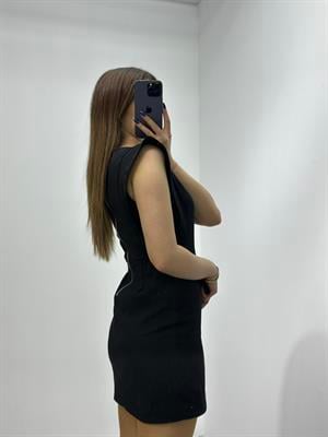 Gabardin Kumaş Sırt Fermuarlı Kol Detay Elbise Siyah