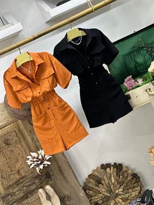 Gabardin Kumaş Torba Cep Detaylı Safari Şort Tulum 