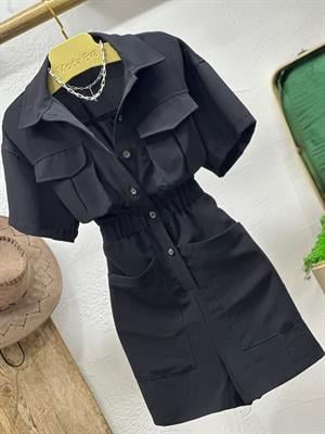 Gabardin Kumaş Torba Cep Detaylı Safari Şort Tulum 