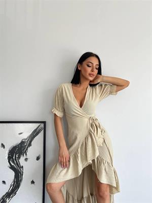 Gofre Kumaş Eteği Volanlı Anvalop Elbise