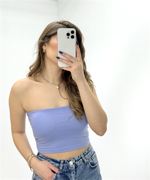 Göğüs Dolgulu Straplez Crop Bebe Mavi