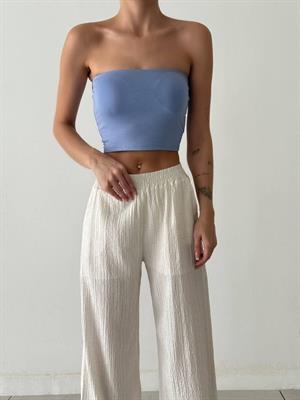 Göğüs Dolgulu Straplez Crop Bebe Mavi