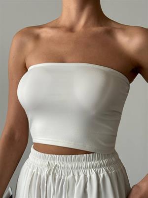 Göğüs Dolgulu Straplez Crop Beyaz