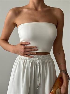 Göğüs Dolgulu Straplez Crop Beyaz