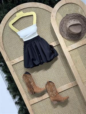 Göğüs Dolgulu Straplez Crop Beyaz