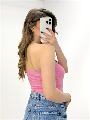 Göğüs Dolgulu Straplez Crop Pembe