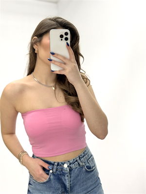 Göğüs Dolgulu Straplez Crop Pembe