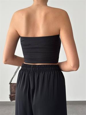 Göğüs Dolgulu Straplez Crop Siyah