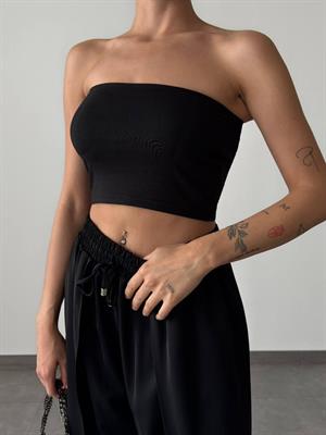 Göğüs Dolgulu Straplez Crop Siyah