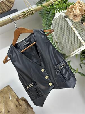 Gold Detaylı Tasarım Deri Yelek