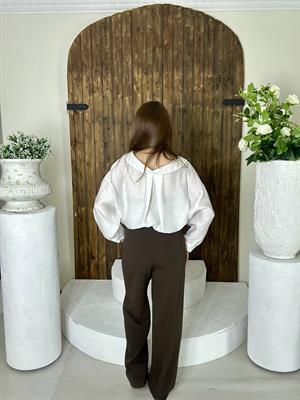 Gold Düğmeli Pileli Palazzo Acı Kahve