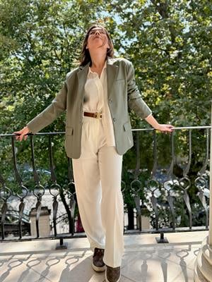 Gold Düğmeli Pileli Palazzo Beyaz