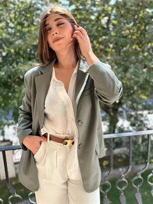 Gold Düğmeli Pileli Palazzo Beyaz