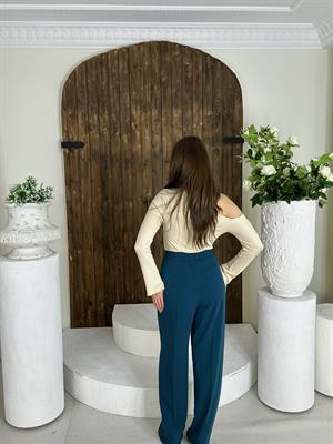 Gold Düğmeli Pileli Palazzo Petrol