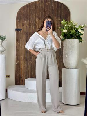 Gold Düğmeli Pileli Palazzo Taş