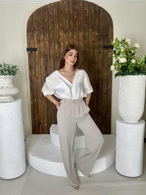 Gold Düğmeli Pileli Palazzo Taş