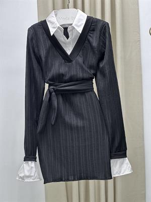 Gömlek Detay Kuşaklı Mini Elbise