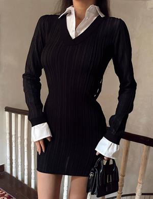 Gömlek Detay Kuşaklı Mini Elbise