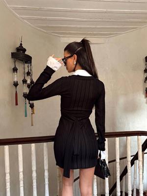 Gömlek Detay Kuşaklı Mini Elbise