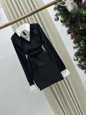 Gömlek Detay Kuşaklı Mini Elbise