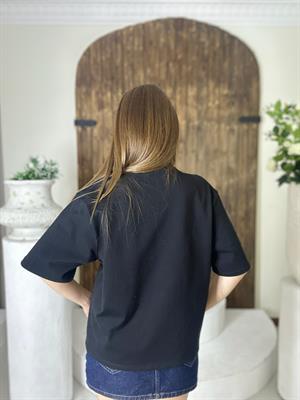 Gramajlı Üç İplik Bisiklet Yaka Oversize Tişört Siyah