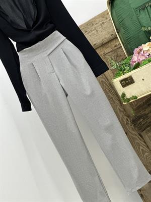 Gri Çift Düğme Detaylı Pileli Tasarım Pantolon 