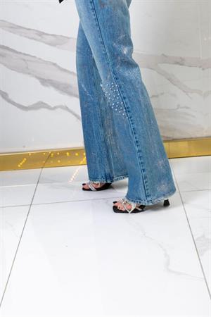 Gümüş Sim Yıkamalı Taş Dizayn Kemer Dahil Jean