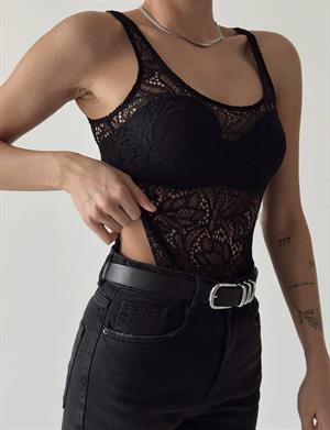 Güpür Siyah Bodysuit  