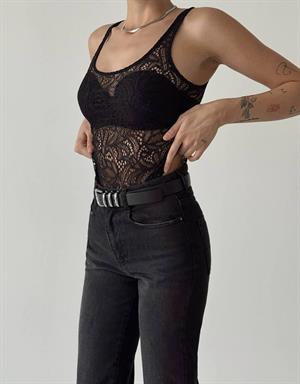Güpür Siyah Bodysuit  