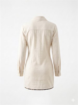 Ham Keten Kumaş Biye ve Toka Detaylı Elbise 