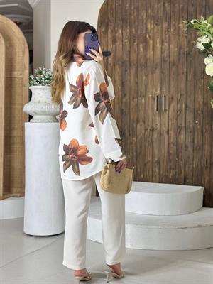 Ham Keten Kumaş Tasarım Rahat İkili Takım